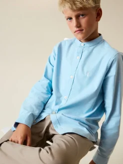 Bleu - Chemise Oxford à manches longues et Col mao (3-16ans)