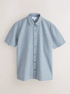 Bleu - Chemise Oxford Extensible imprimée à manches courtes
