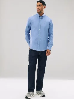 Bleu - Chemise Oxford stretch à manches longues