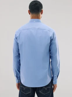 Bleu - Chemise Oxford stretch à manches longues