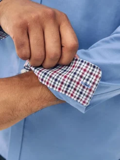 Bleu - Chemise Oxford stretch à manches longues