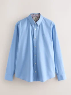 Bleu - Chemise Oxford stretch à manches longues