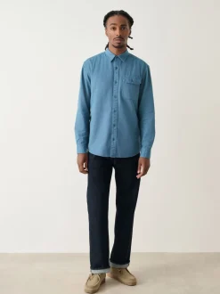 Bleu - Chemise Oxford teintée en pièce à manches longues