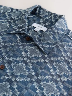 Bleu - Chemise texturée à manches courtes style Navajo