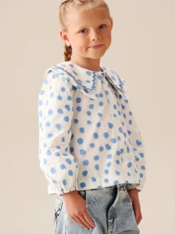 Bleu - Chemisier Angel & Rocket Leonie à pois double col