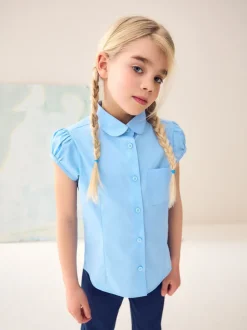 Bleu - Chemisier scolaire à manches bouffantes (3-16ans)