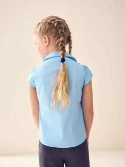 Bleu - Chemisier scolaire à manches bouffantes et bordures en dentelle (3-14ans)