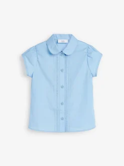 Bleu - Chemisier scolaire à manches bouffantes et bordures en dentelle (3-14ans)