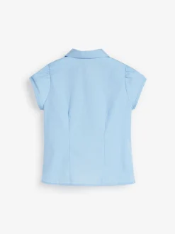 Bleu - Chemisier scolaire à manches bouffantes et bordures en dentelle (3-14ans)