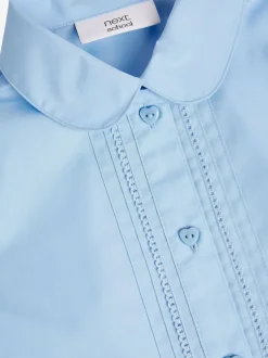 Bleu - Chemisier scolaire à manches bouffantes et bordures en dentelle (3-14ans)