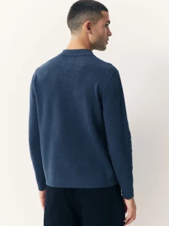 Bleu - Col zippé - Polo N.premium en maille à manches longues haut de gamme à manches longues