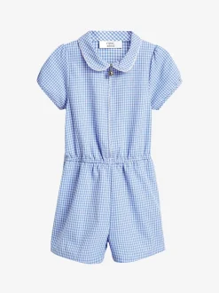 Bleu - Combinaison d'école Vichy en coton riche avec fermeture éclair (3-14ans)