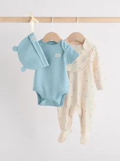 Bleu - Combinaison de nuit bébé, Body, Bonnet et Bavoirs bébé Ensemble 4 Pièces (0-12mois)
