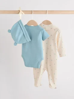 Bleu - Combinaison de nuit bébé, Body, Bonnet et Bavoirs bébé Ensemble 4 Pièces (0-12mois)