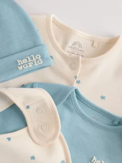 Bleu - Combinaison de nuit bébé, Body, Bonnet et Bavoirs bébé Ensemble 4 Pièces (0-12mois)