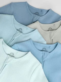 Bleu - Combinaisons de nuit à fermeture éclair pour bébés 5 Pack (0mths-3yrs)