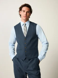 Bleu - Coupe ajustée Gilet en flanelle texturée