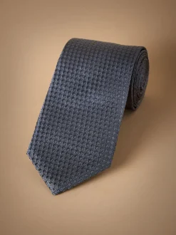 Bleu - Cravate Signature en soie texturée