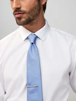 Bleu - Cravate texturée avec pince à cravate