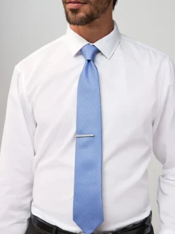 Bleu - Cravate texturée avec pince à cravate