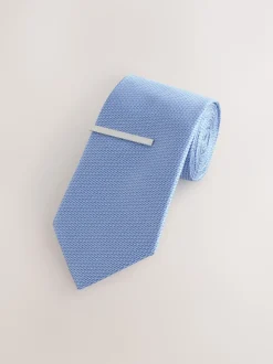 Bleu - Cravate texturée avec pince à cravate