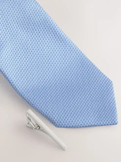 Bleu - Cravate texturée avec pince à cravate