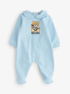 Bleu - Dors-bien Moschino bébé à logo, bonnet et bavoir avec coffret cadeau