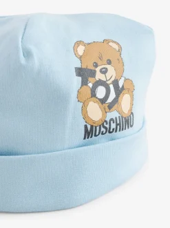 Bleu - Dors-bien Moschino bébé à logo, bonnet et bavoir avec coffret cadeau