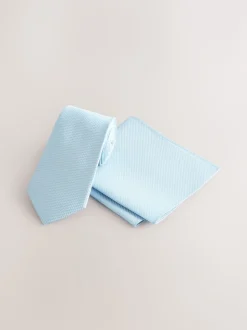 Bleu - Ensemble cravate et pochette texturées