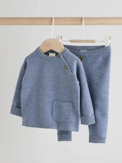 Bleu - Ensemble pull et legging en maille bébé (0 mois-2 ans)