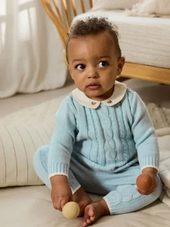 Bleu - Ensemble pull et legging en maille bébé (0mois-3ans)