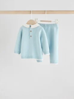 Bleu - Ensemble pull et legging en maille bébé (0mois-3ans)