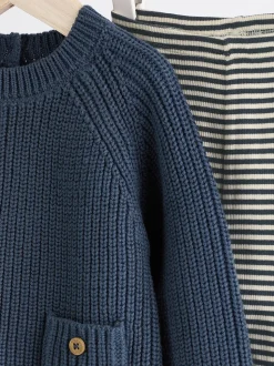 Bleu - Ensemble pull et legging en maille bébé (0 mois-2 ans)