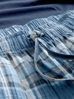 Bleu - Ensemble pyjama à carreaux à manches courtes