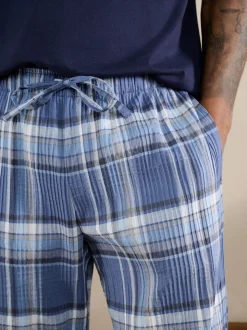 Bleu - Ensemble pyjama à carreaux à manches courtes