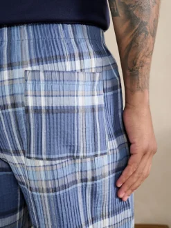 Bleu - Ensemble pyjama à carreaux à manches courtes