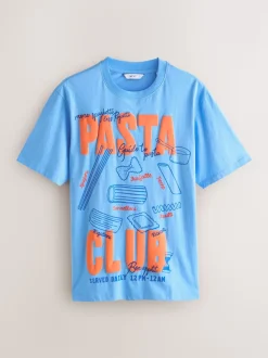 Bleu - Ensemble pyjama graphique en jersey à manches courtes