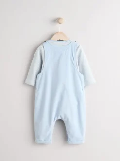 Bleu - Ensemble salopette et body bébé en velours côtelé 100% coton