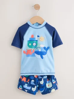 Bleu - Ensemble Sunsafe Rash Gilet et short de bain (3mois-7ans)