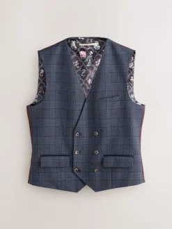 Bleu - Gilet de costume à carreaux