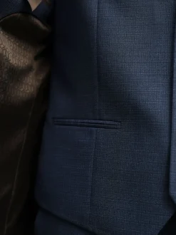 Bleu - Gilet de costume en laine Blend texturée