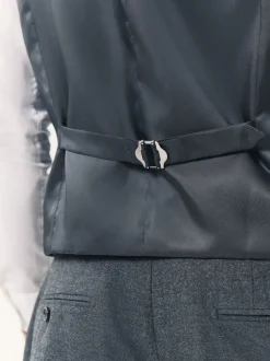 Bleu - Gilet de costume en laine mérinos mélangée