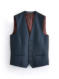 Bleu - Gilet de costume en flanelle de laine et cachemire mélangés Signature Zignone