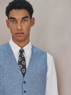 Bleu - Gilet de costume en lin Blend texturé