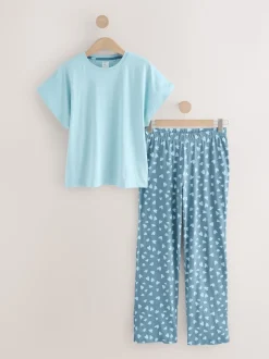 Bleu à imprimé cœur - Pyjama à manches courtes