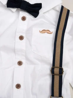 Bleu - Little Gent nœud papillon en velours côtelé avec nœud papillon et pantalon avec bretelles