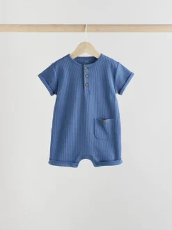 Bleu - Lot de 4 barboteuses à col boutonné grand-père pour bébé