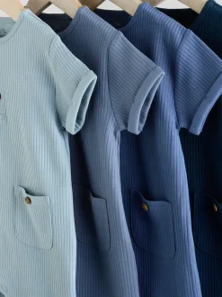 Bleu - Lot de 4 barboteuses à col boutonné grand-père pour bébé