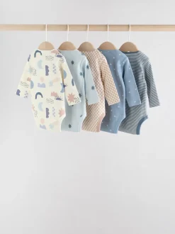 Bleu - Lot de 5 bodys à manches longues pour bébé