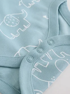 Bleu - Lot de 5 bodys à manches longues éléphant bébé